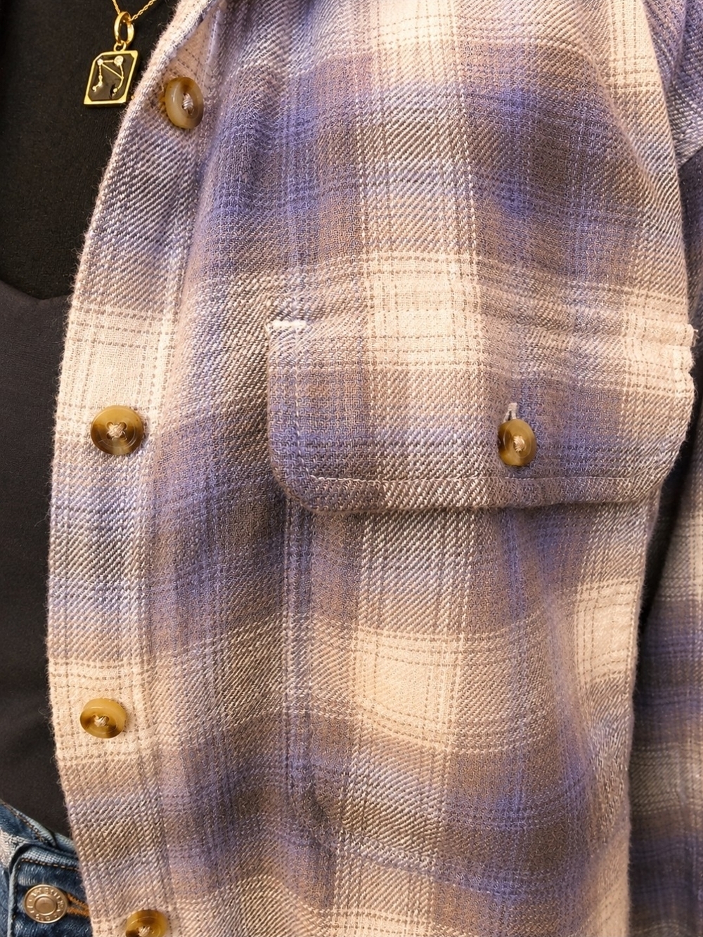 Lucky Brand Blue Plaid Shirt with Medium Wash Relaxed Jeans - Picture 4 of 5